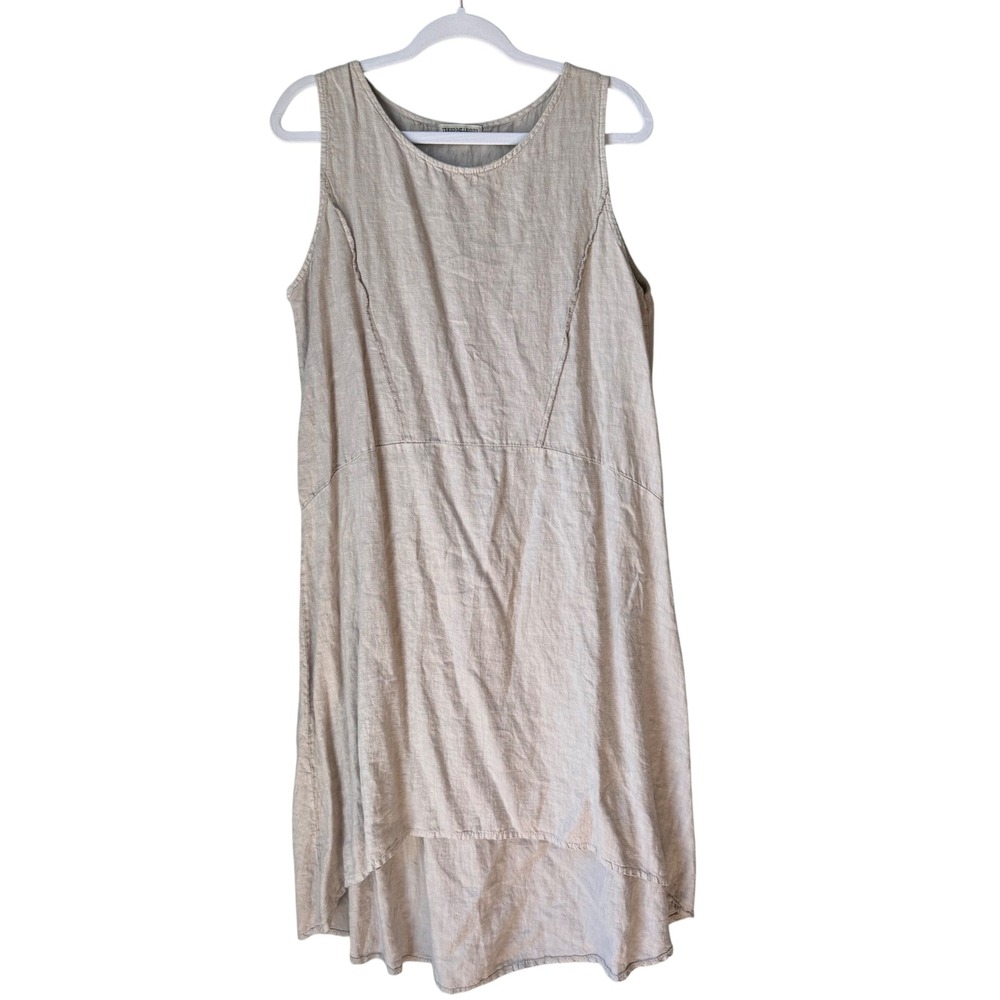 Terzo Millennio 100% Linen Dress Natural Beige Sleeveless High Low Hem SZ Large